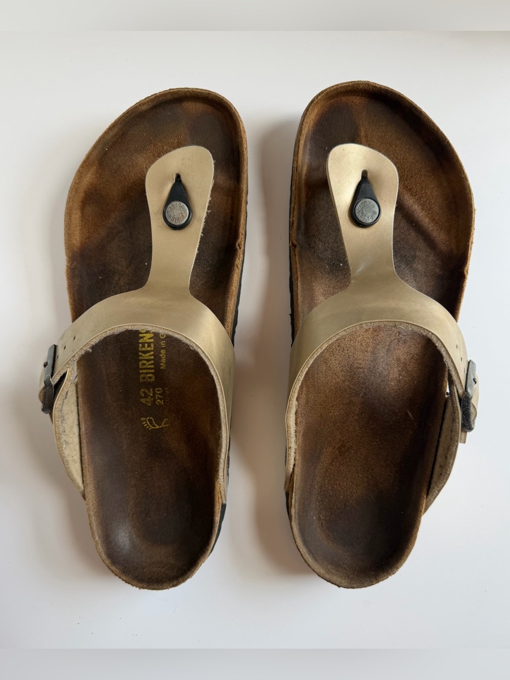 Birkenstock Gizeh Gold Metallic Leather Thong Sandals Size 42 Womens 11 - Picture 3 of 12